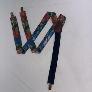Vintage USA Made Pelican Retro Floral Silk‎ Adjustable Colorful Suspenders